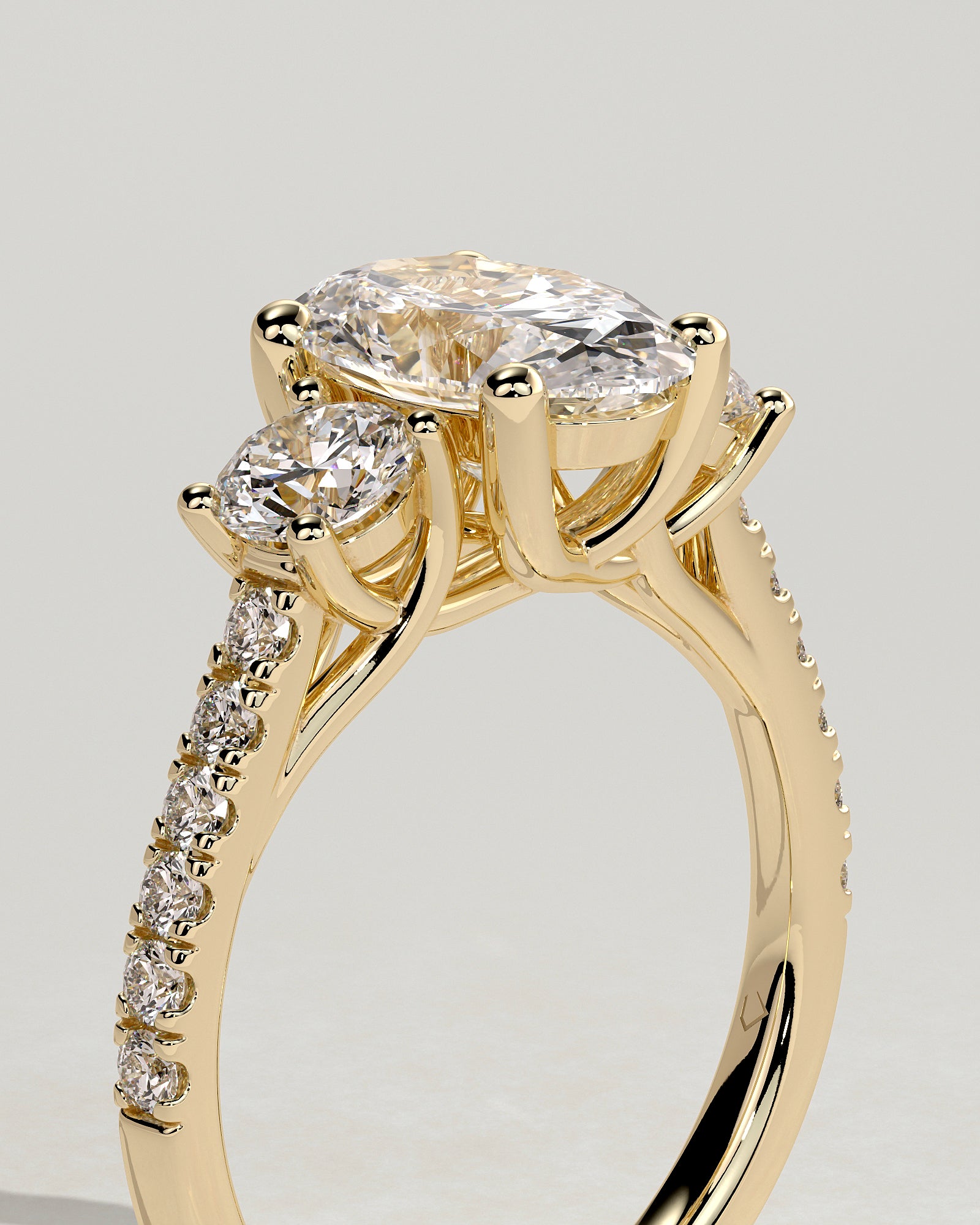 2.0CT Oval Lab Grown Diamond Trellis Gallery Pave Three Stone Engagement Ring