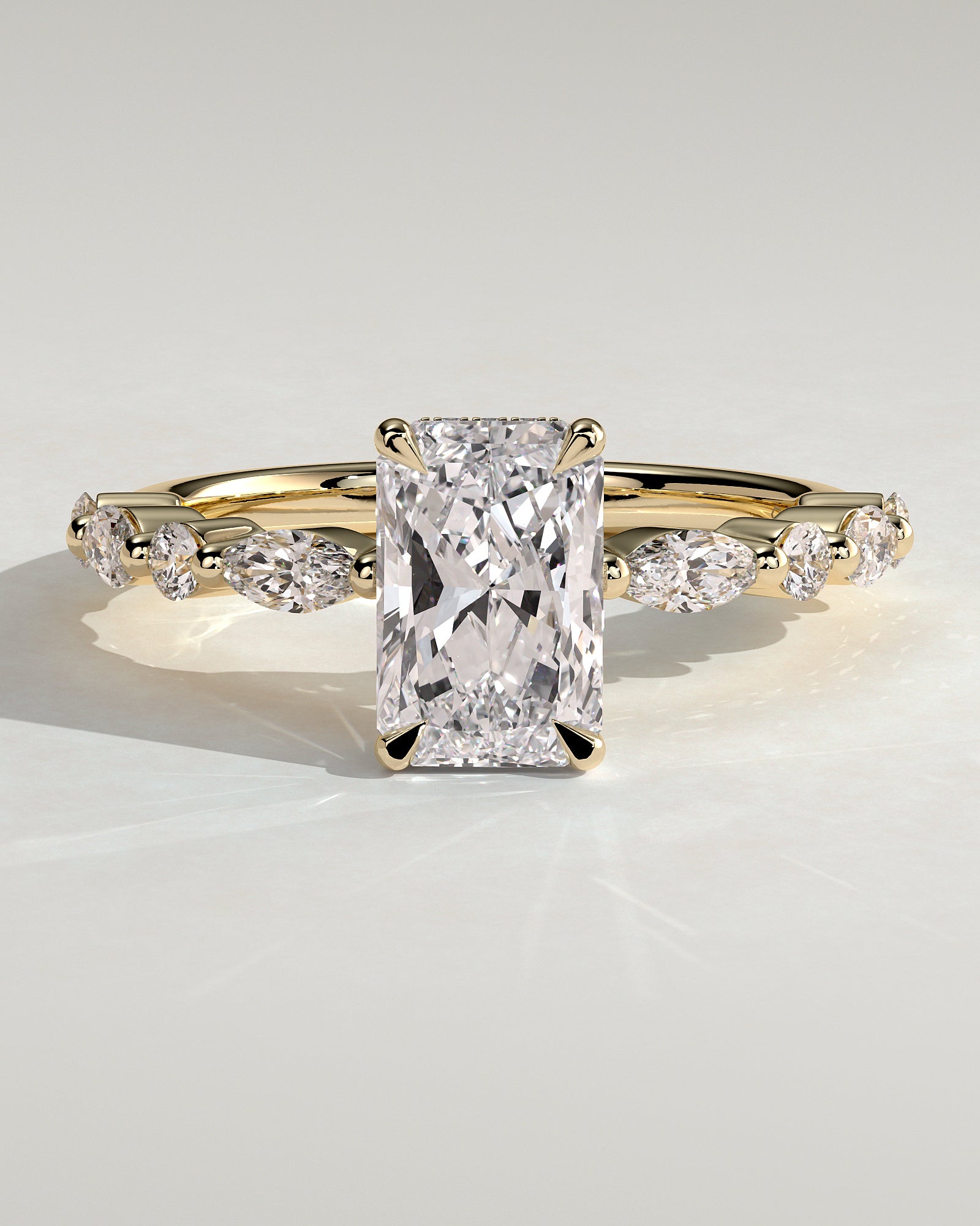 2.0CT Radiant Lab Grown Diamond Hidden Halo Floating Bubble Pave Engagement Ring