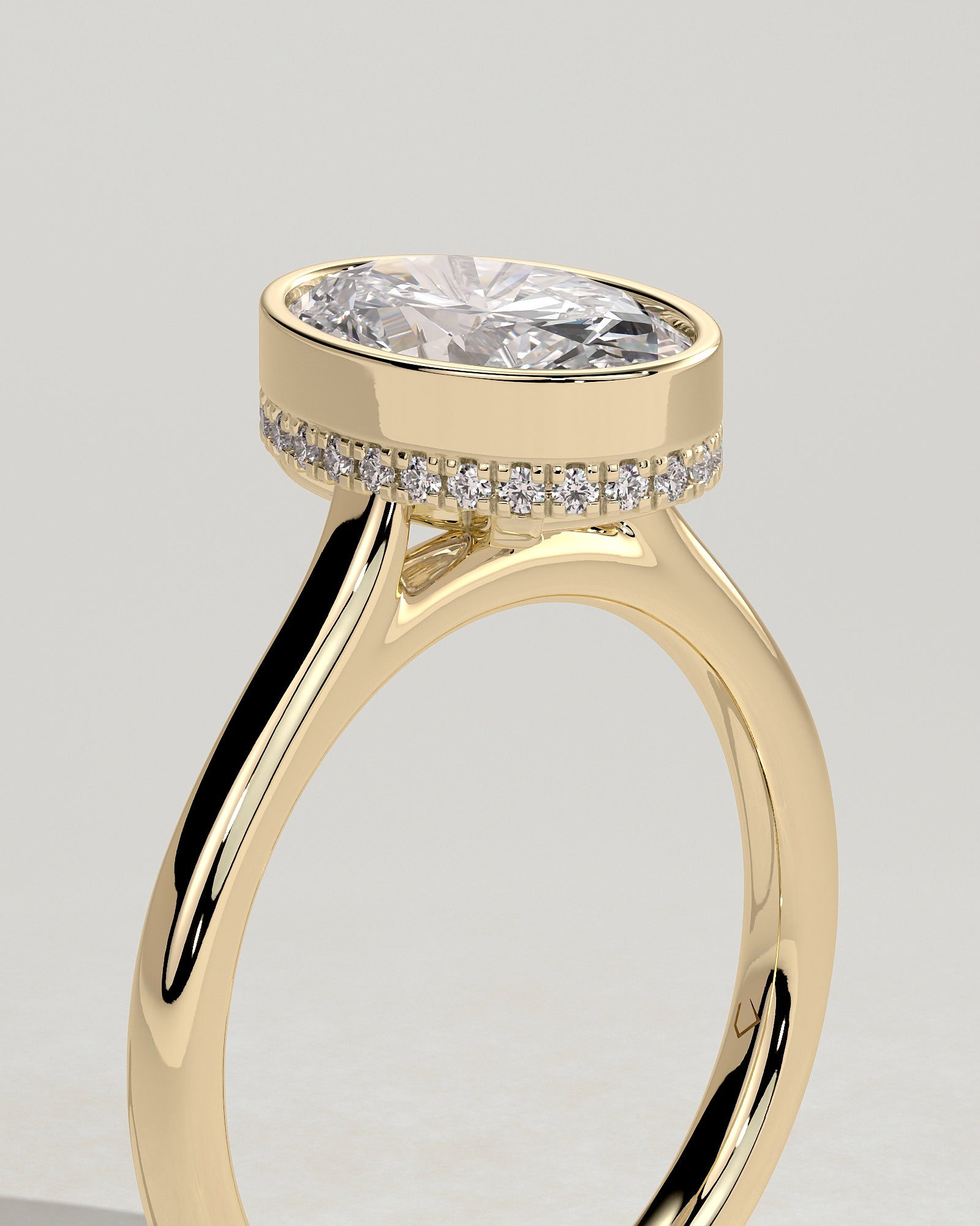 2.0CT Bezel Set Oval Lab Grown Diamond Hidden Halo Cathedral Engagement Ring