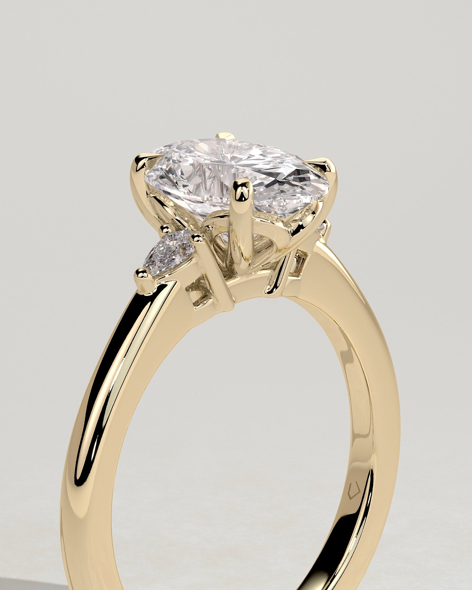 2.0CT Oval Lab Grown Diamond Tulip Three Stone Engagement Ring