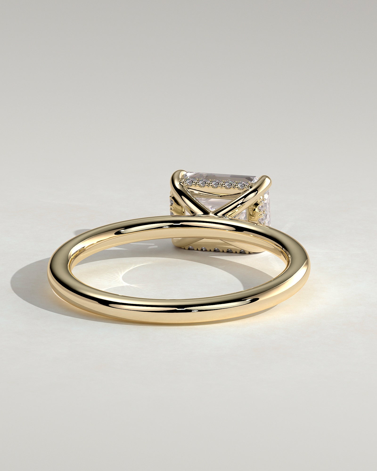 2.0CT East West Emerald Cut Lab Grown Diamond Hidden Halo Solitaire Engagement Ring