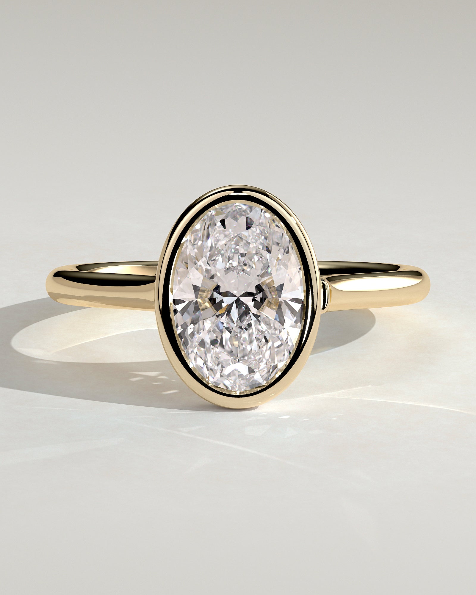 2.0CT Bezel Set Oval Lab Grown Diamond Solitaire Cathedral Engagement Ring