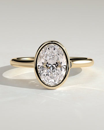 2.0CT Bezel Set Oval Lab Grown Diamond Solitaire Cathedral Engagement Ring