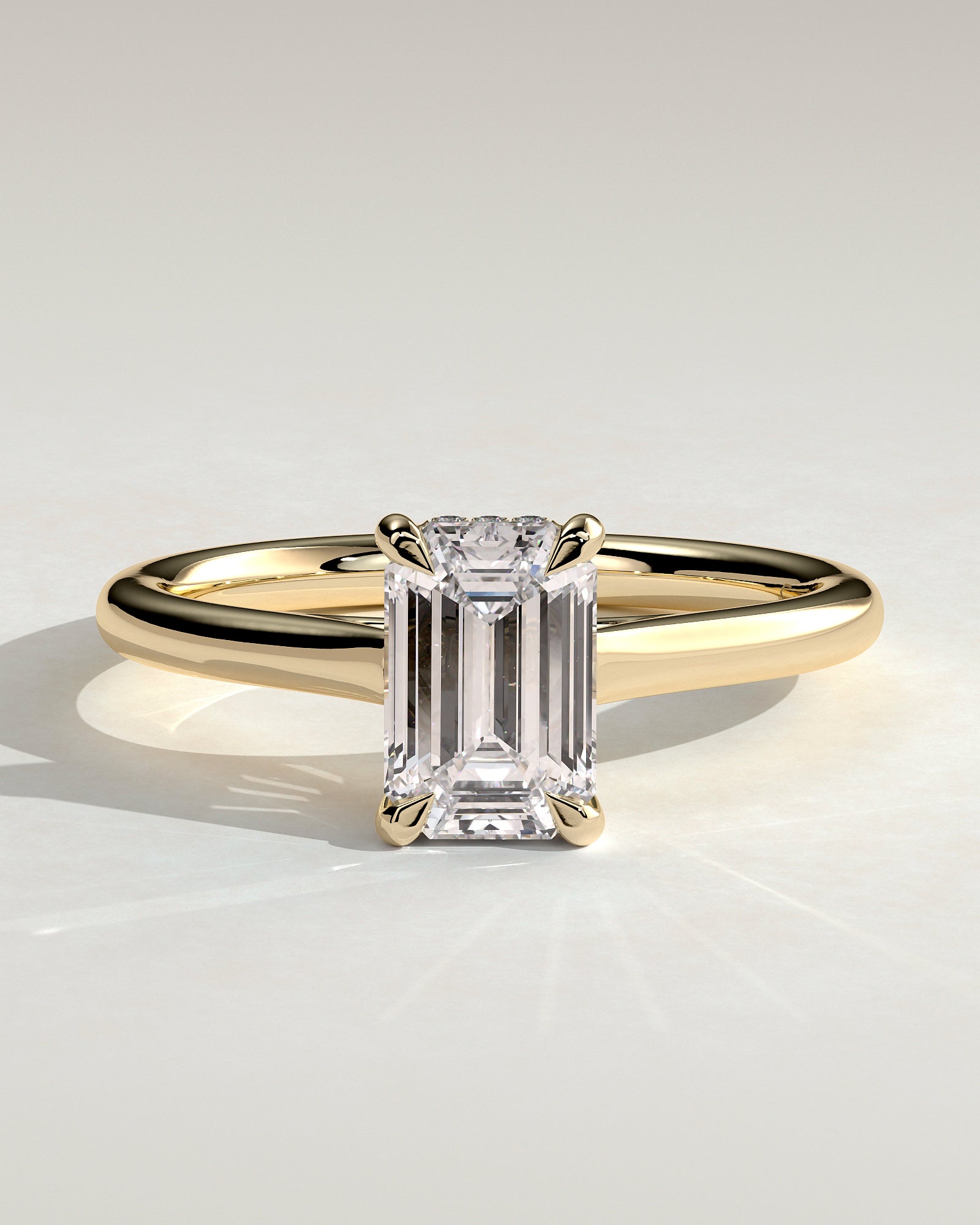 2.0CT Emerald Cut Lab Grown Diamond Hidden Halo Cathedral Engagement Ring