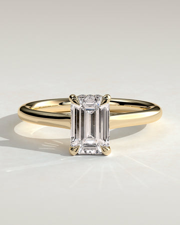2.0CT Emerald Cut Lab Grown Diamond Hidden Halo Cathedral Engagement Ring