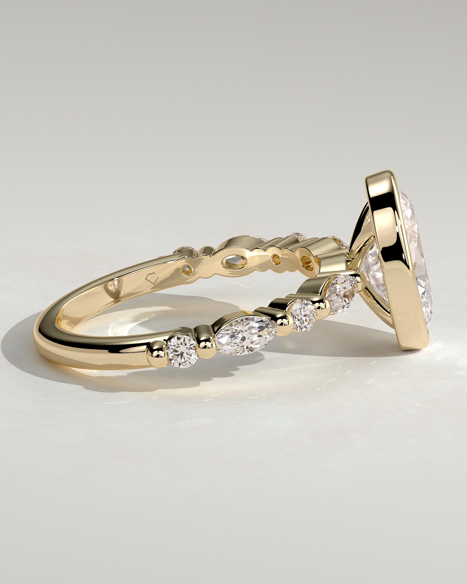 2.0CT Bezel Set Oval Lab Grown Diamond Floating Bubble Pave Engagement Ring