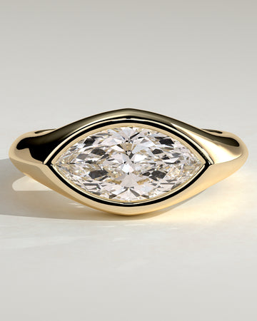 2.0CT Bezel Set East West Marquise Lab Grown Diamond Signet Band Engagement Ring