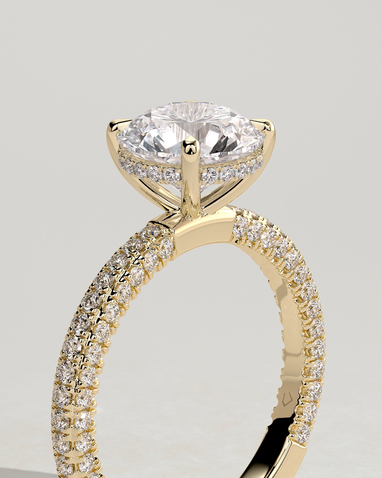2.0CT Round Lab Grown Diamond Hidden Halo Three Side Pave Engagement Ring