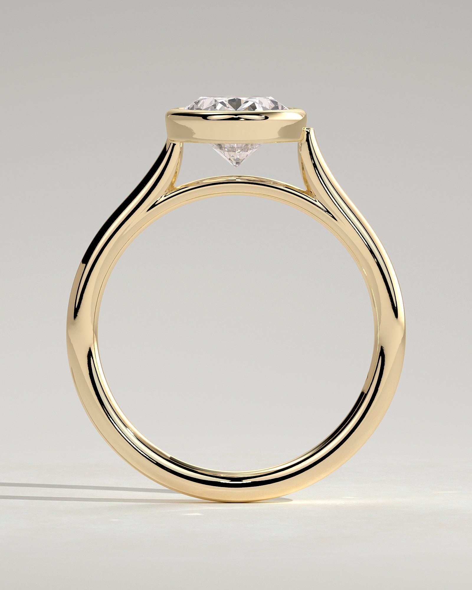 2.0CT Bezel Set Oval Lab Grown Diamond Solitaire Cathedral Engagement Ring