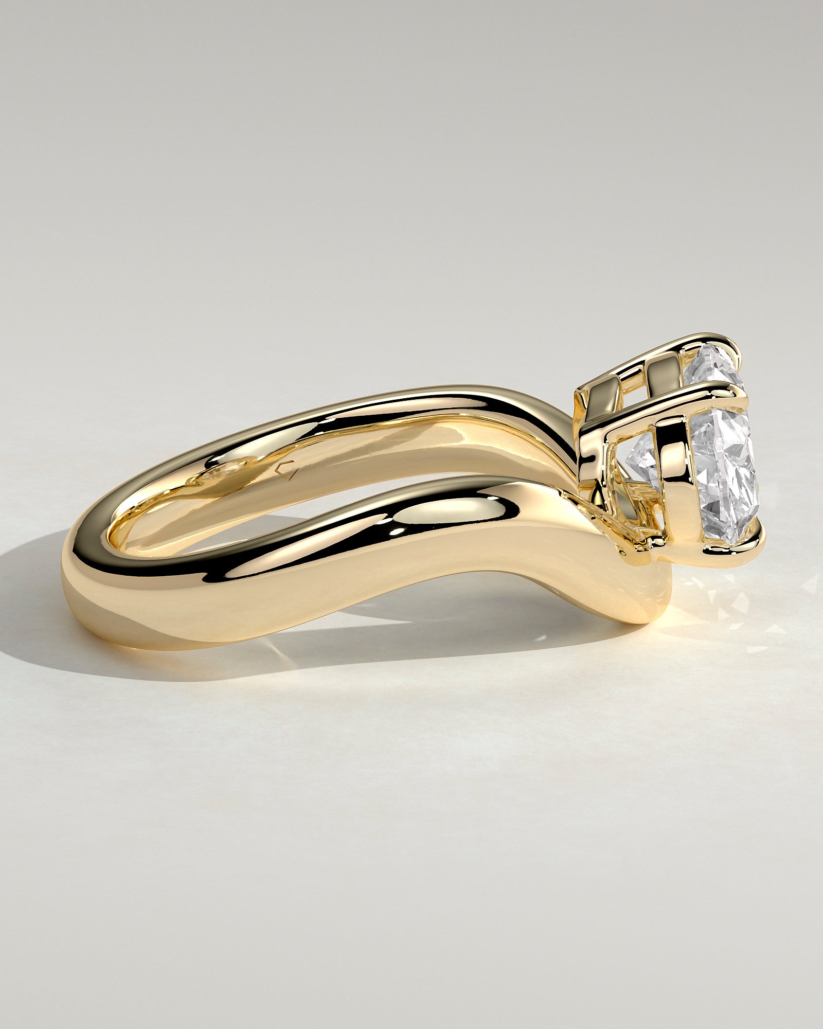 2.0CT East West Oval Lab Grown Diamond Solitaire Wave Band Engagement Ring