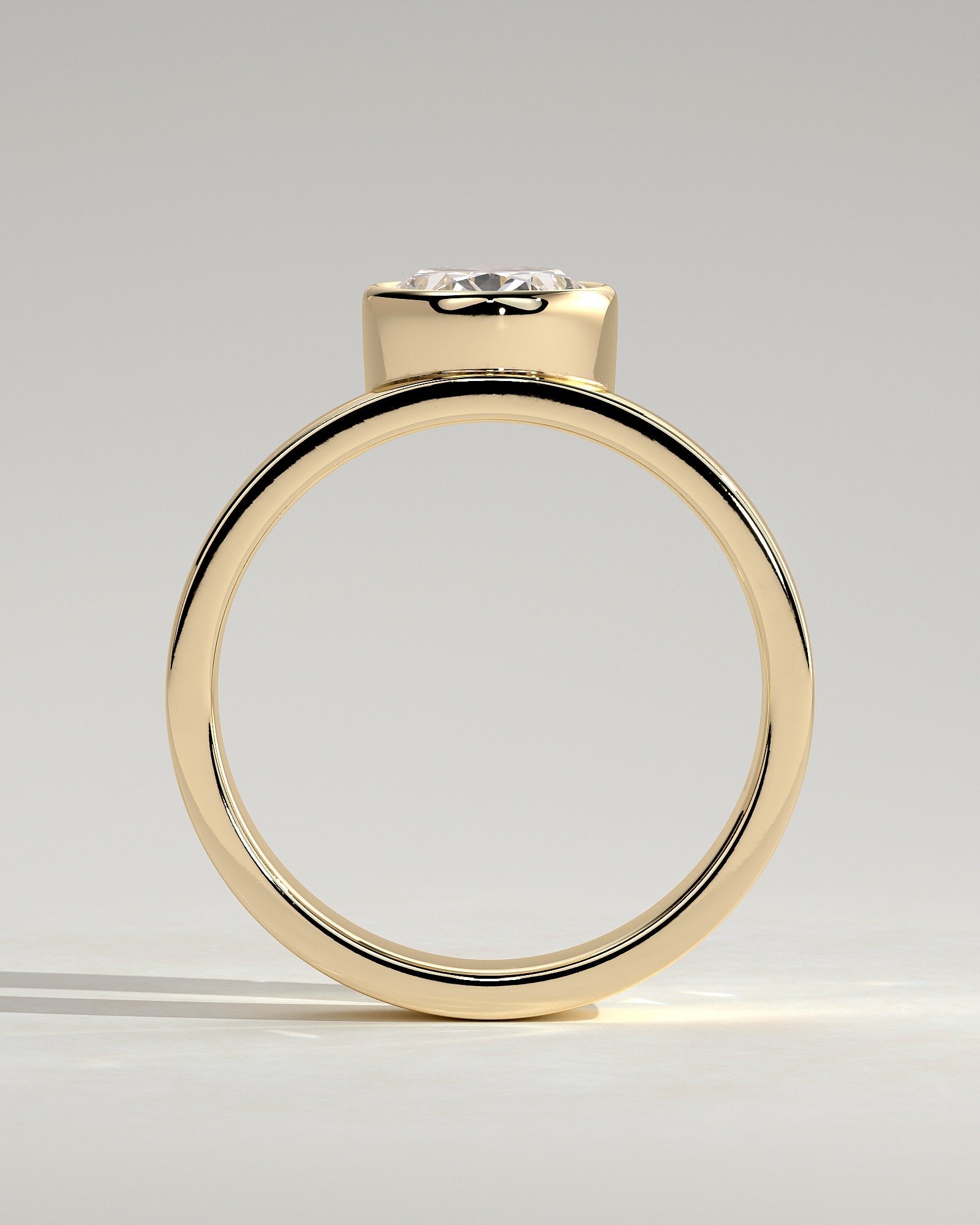 2.0CT Bezel Set Oval Lab Grown Diamond Flat Cigar Band Engagement Ring