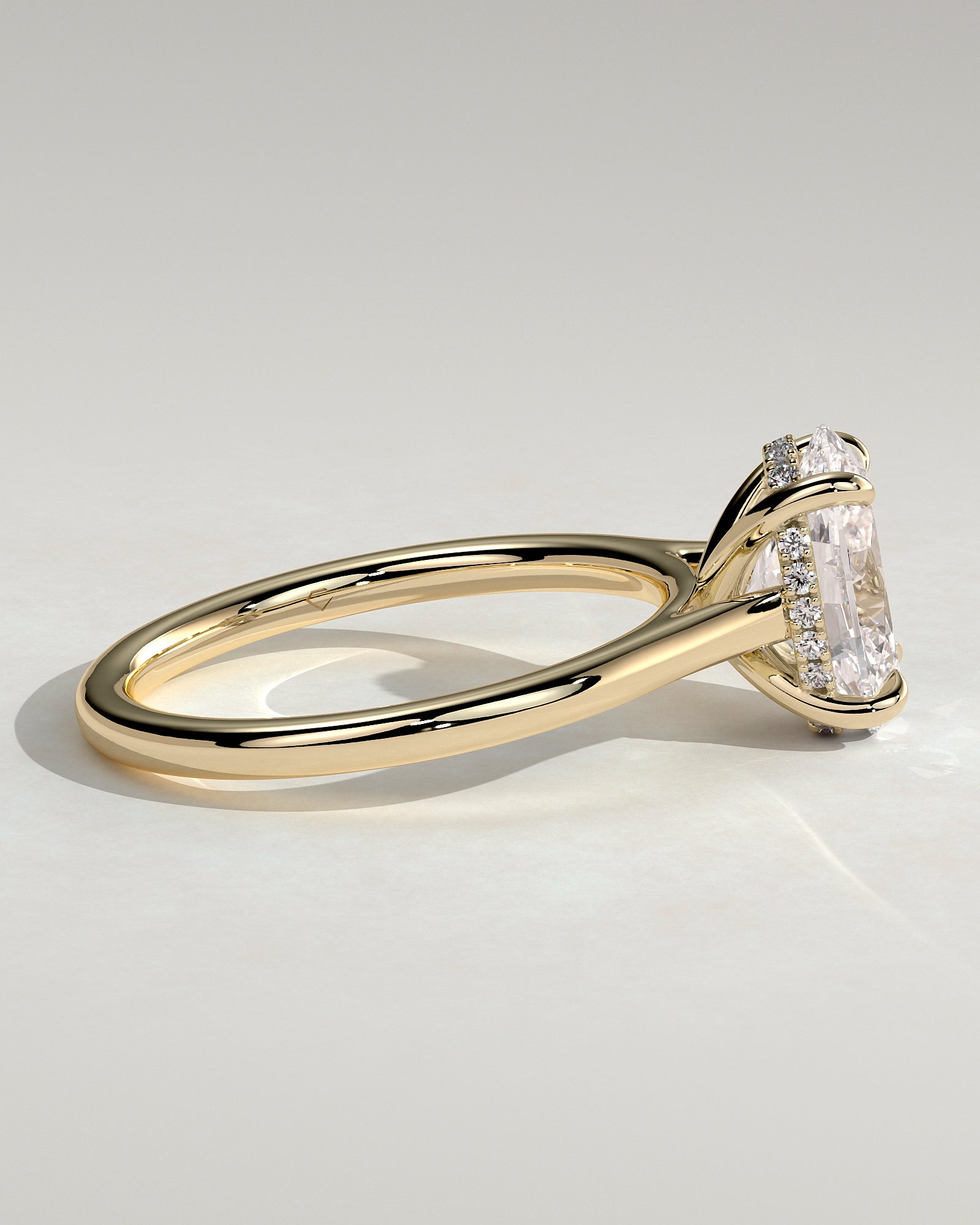 2.0CT Oval Lab Grown Diamond Hidden Halo Cathedral Engagement Ring