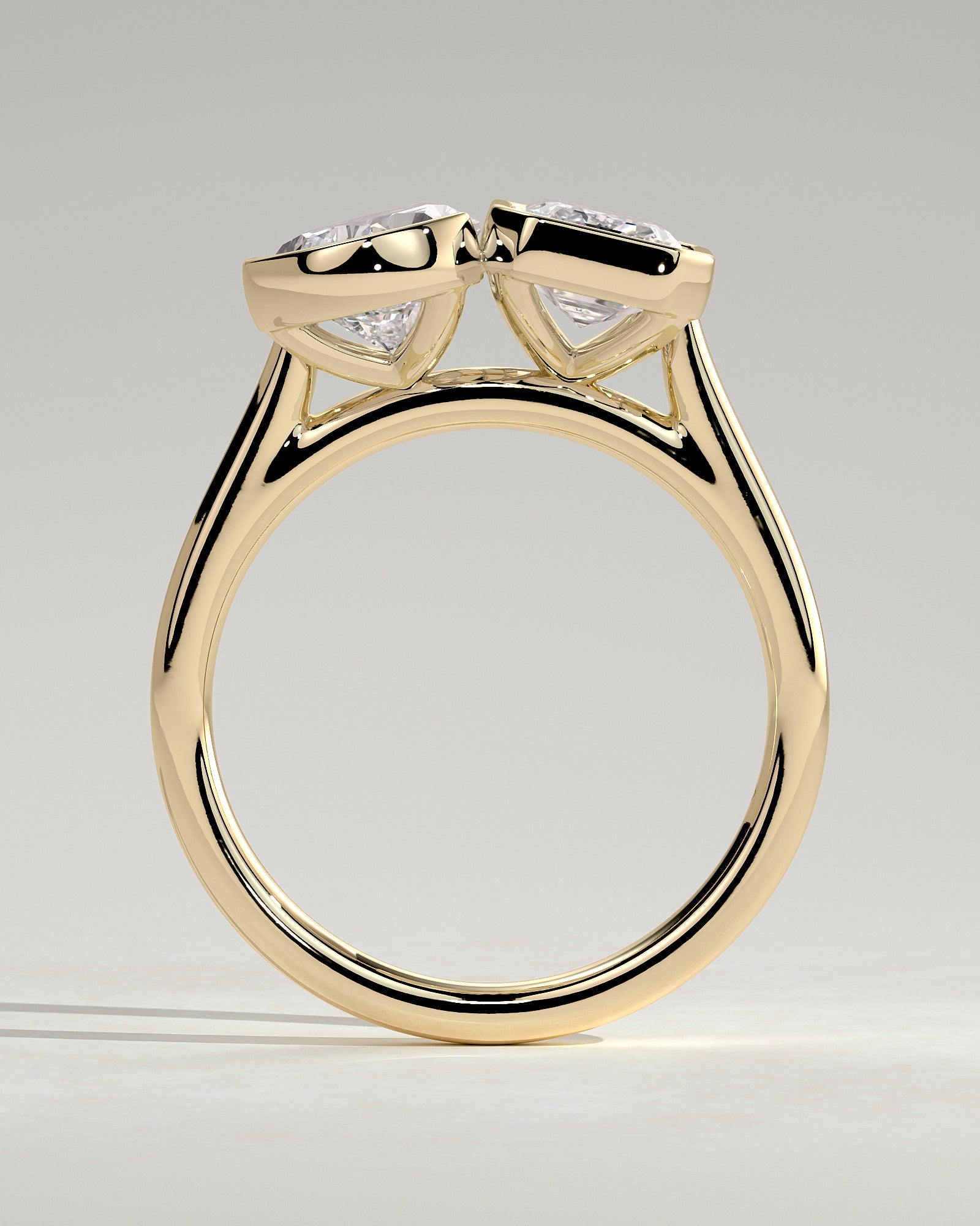 3.30CT Half Bezel Pear & 3.30CT Full Bezel Emerald Cut Lab Grown Diamond Toi et Moi Ring