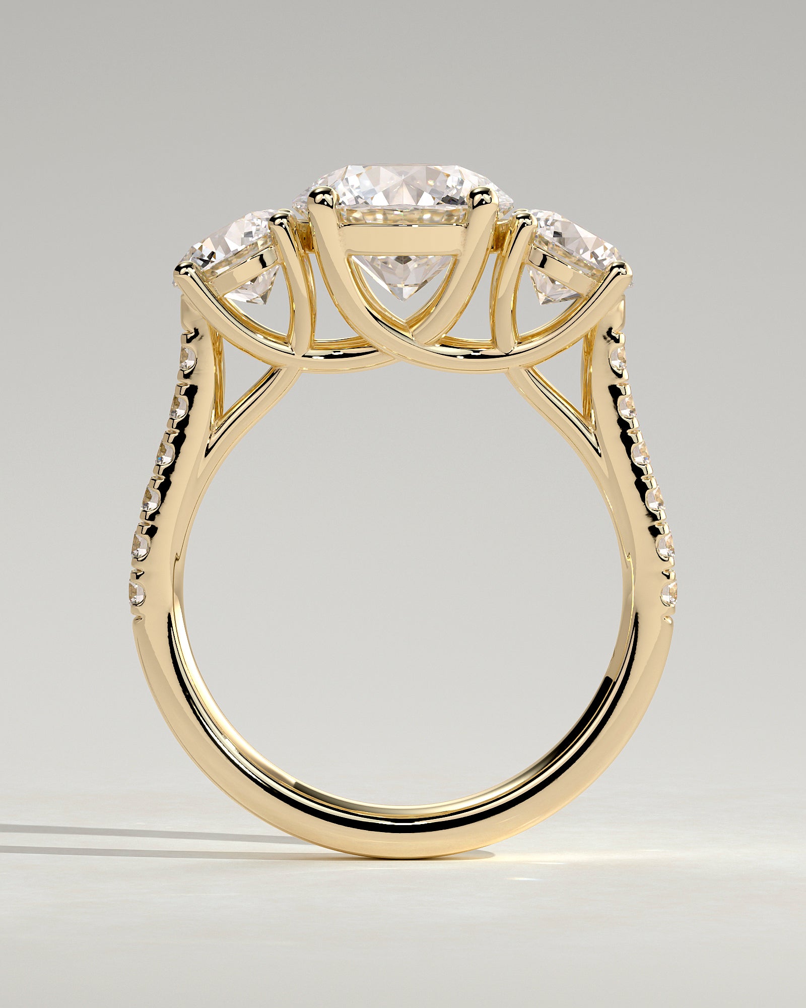 2.0CT Round Cut Lab Grown Diamond Pave Three Stone Engagement Ring