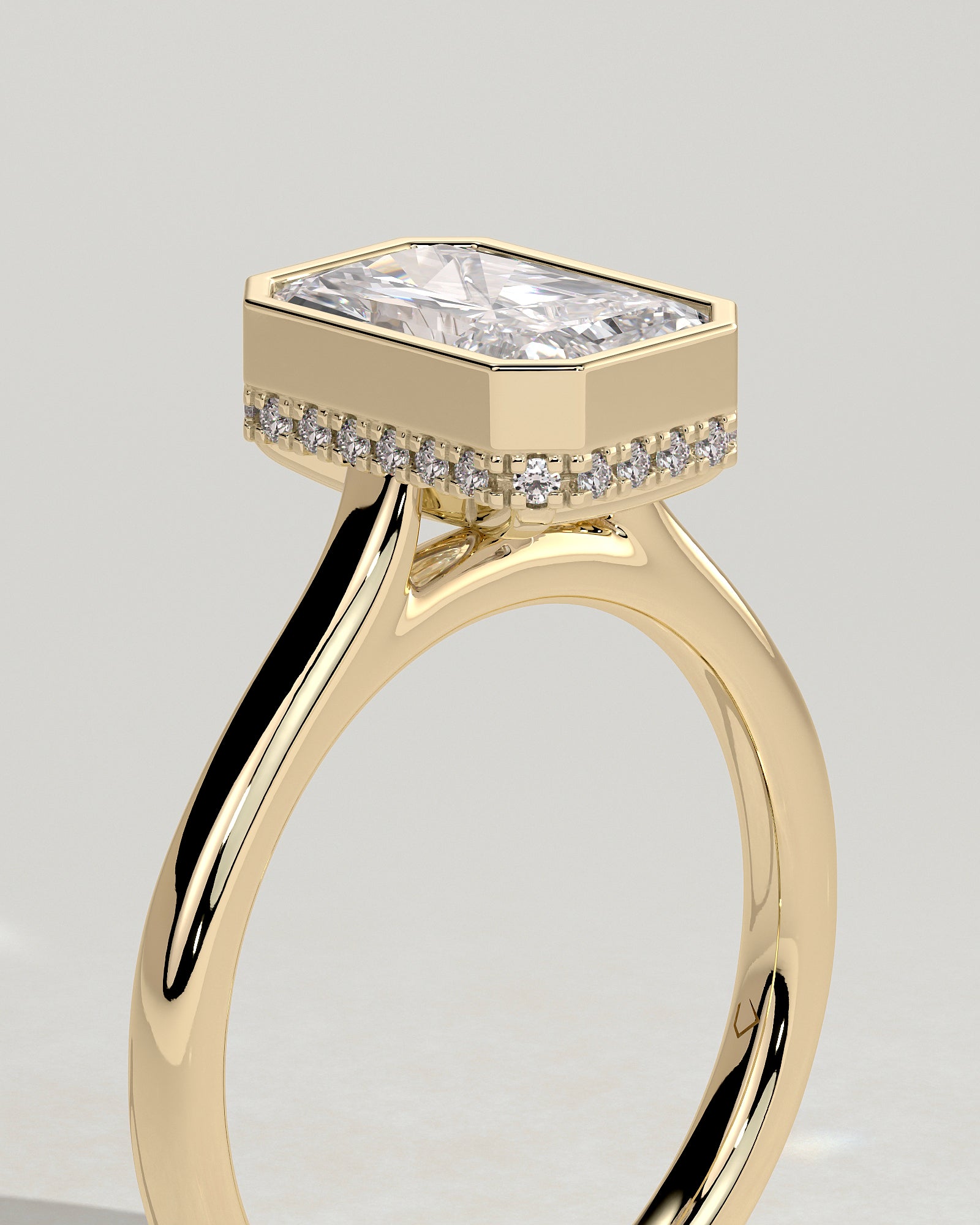 2.0CT Bezel Set Radiant Lab Grown Diamond Hidden Halo Cathedral Engagement Ring