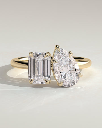 1.80CT Emerald & 1.50CT Pear Lab Grown Diamond Hidden Halo Toi et Moi Engagement Ring