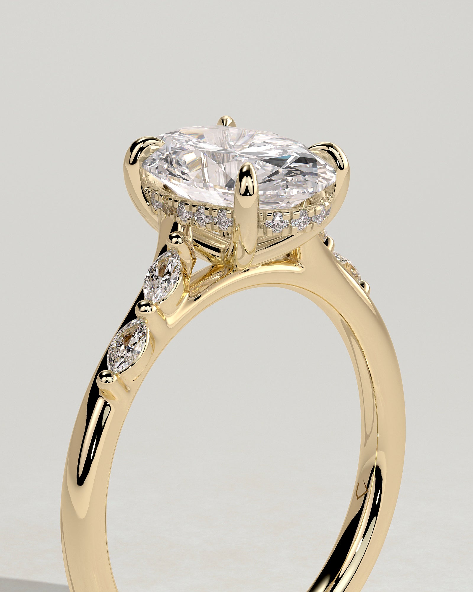 2.0CT Oval Lab Grown Diamond Hidden Halo Marquise Accents Cathedral Engagement Ring