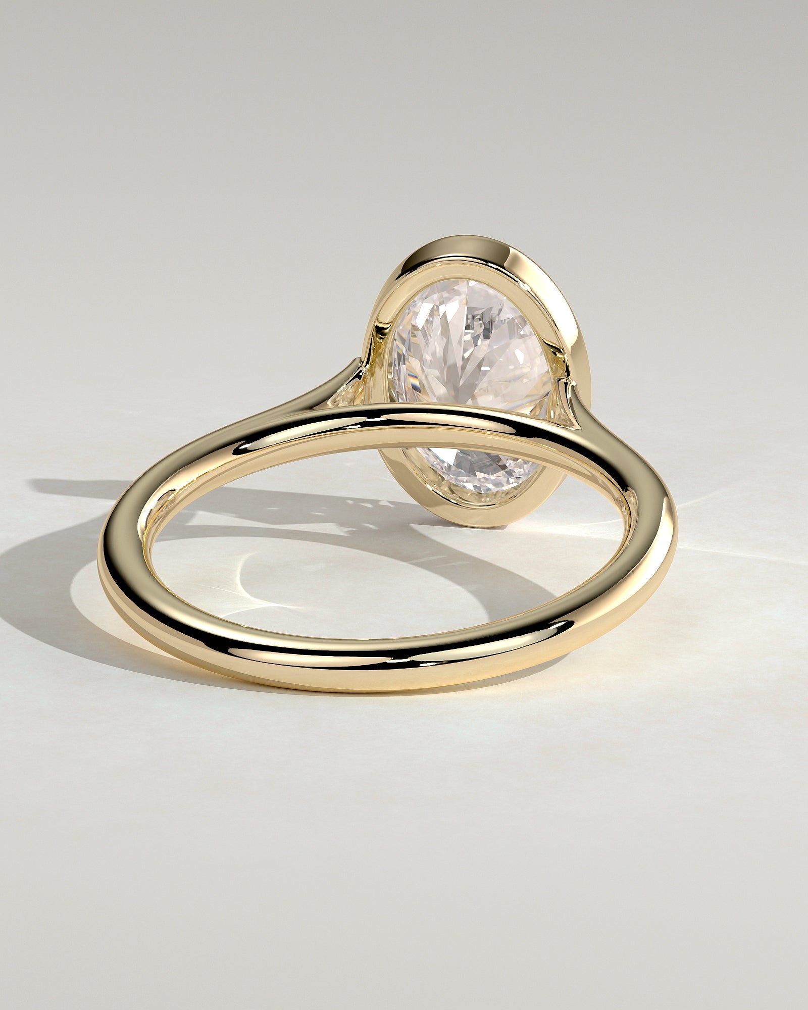 2.0CT Bezel Set Oval Lab Grown Diamond Solitaire Cathedral Engagement Ring
