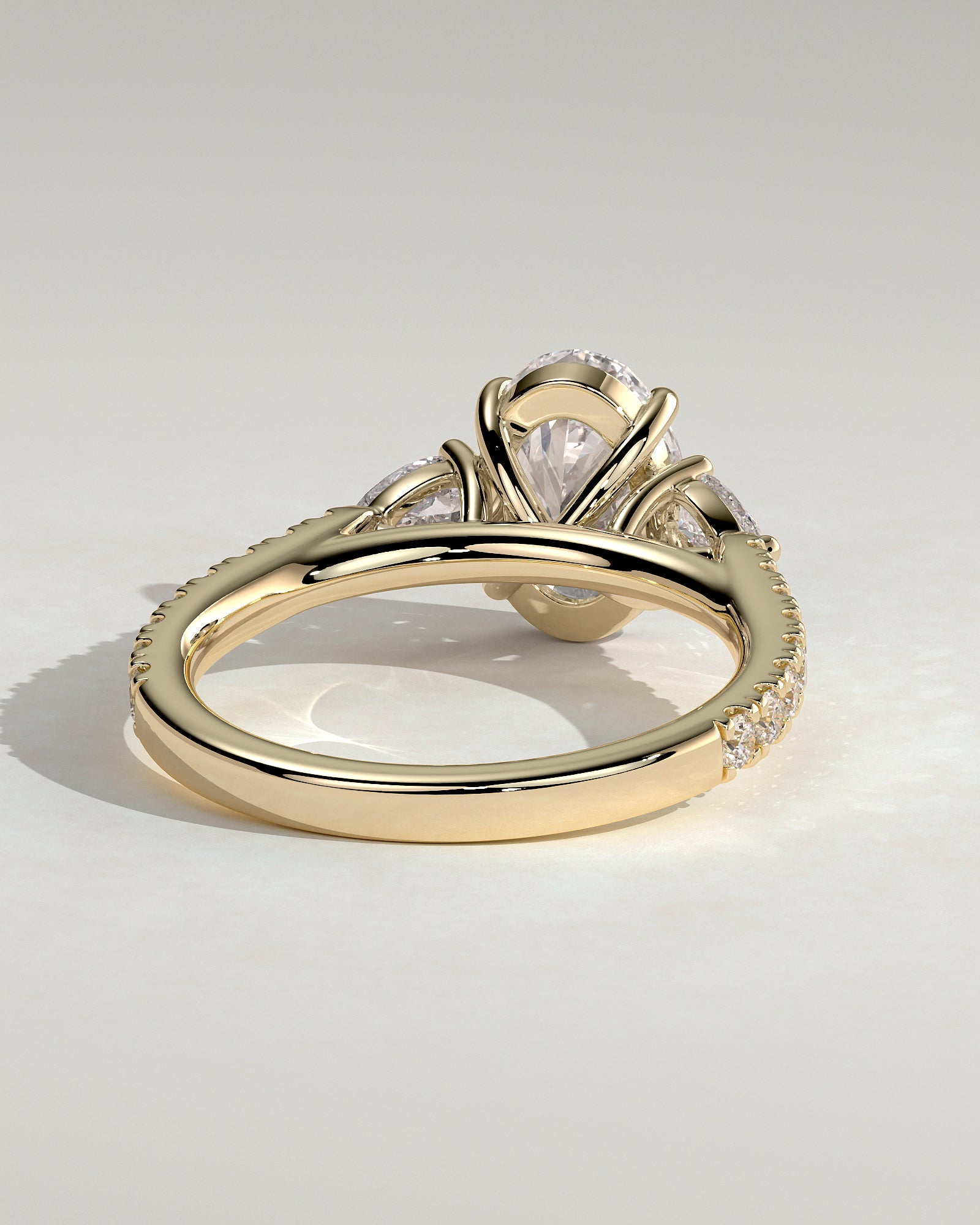 2.0CT Oval Lab Grown Diamond Pave Three Stone Engagement Ring