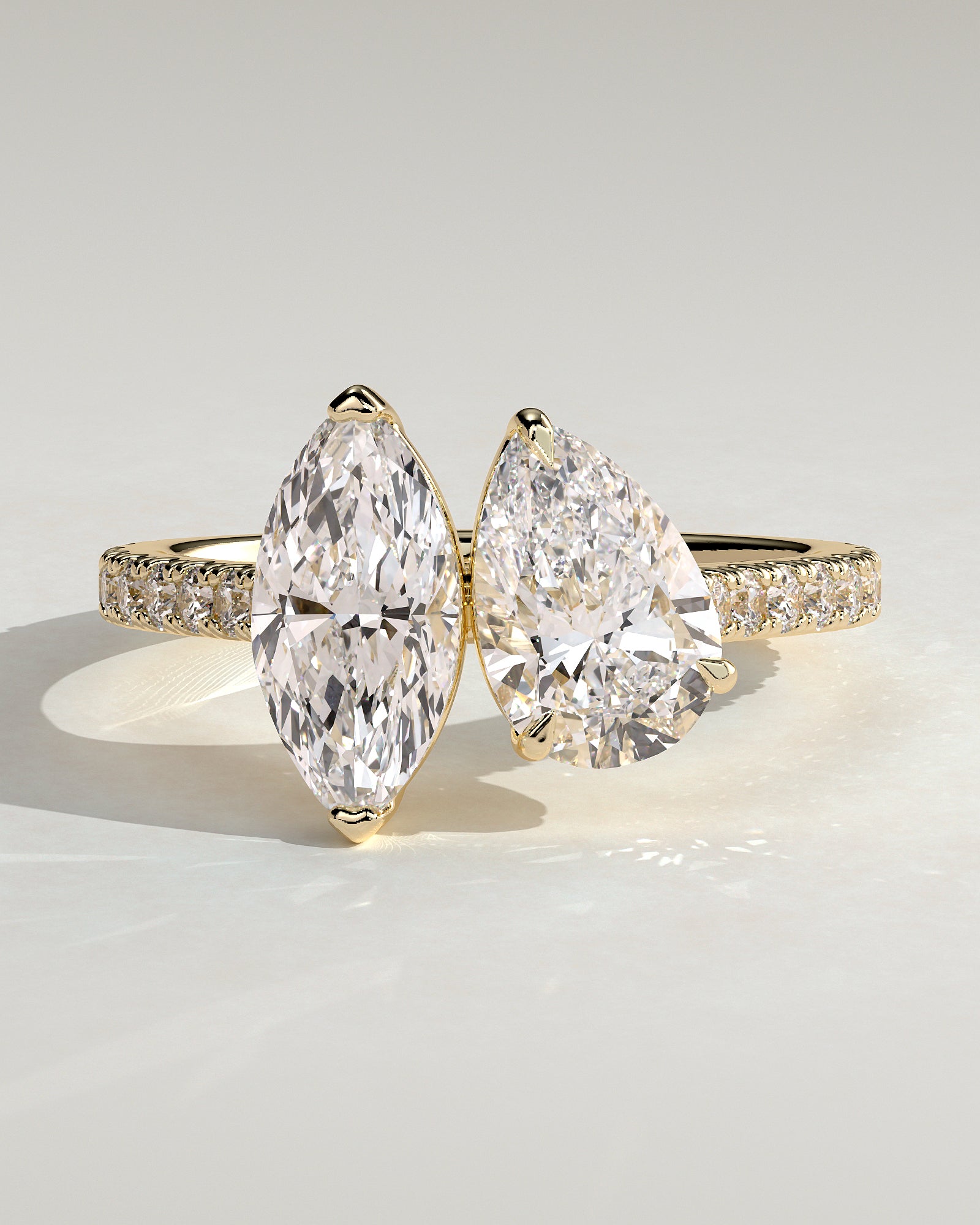 1.50CT Marquise & 1.80CT Pear Lab Grown Diamond Pave Band Toi et Moi Engagement Ring