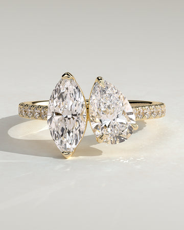 1.50CT Marquise & 1.80CT Pear Lab Grown Diamond Pave Band Toi et Moi Engagement Ring