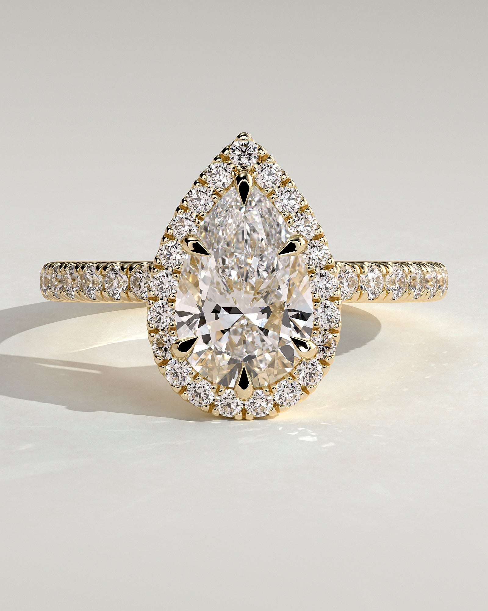 2.0CT Pear Lab Grown Diamond Halo Cathedral Pave Engagement Ring