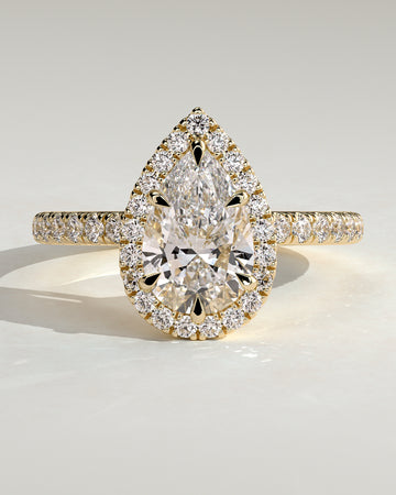 2.0CT Pear Lab Grown Diamond Halo Cathedral Pave Engagement Ring