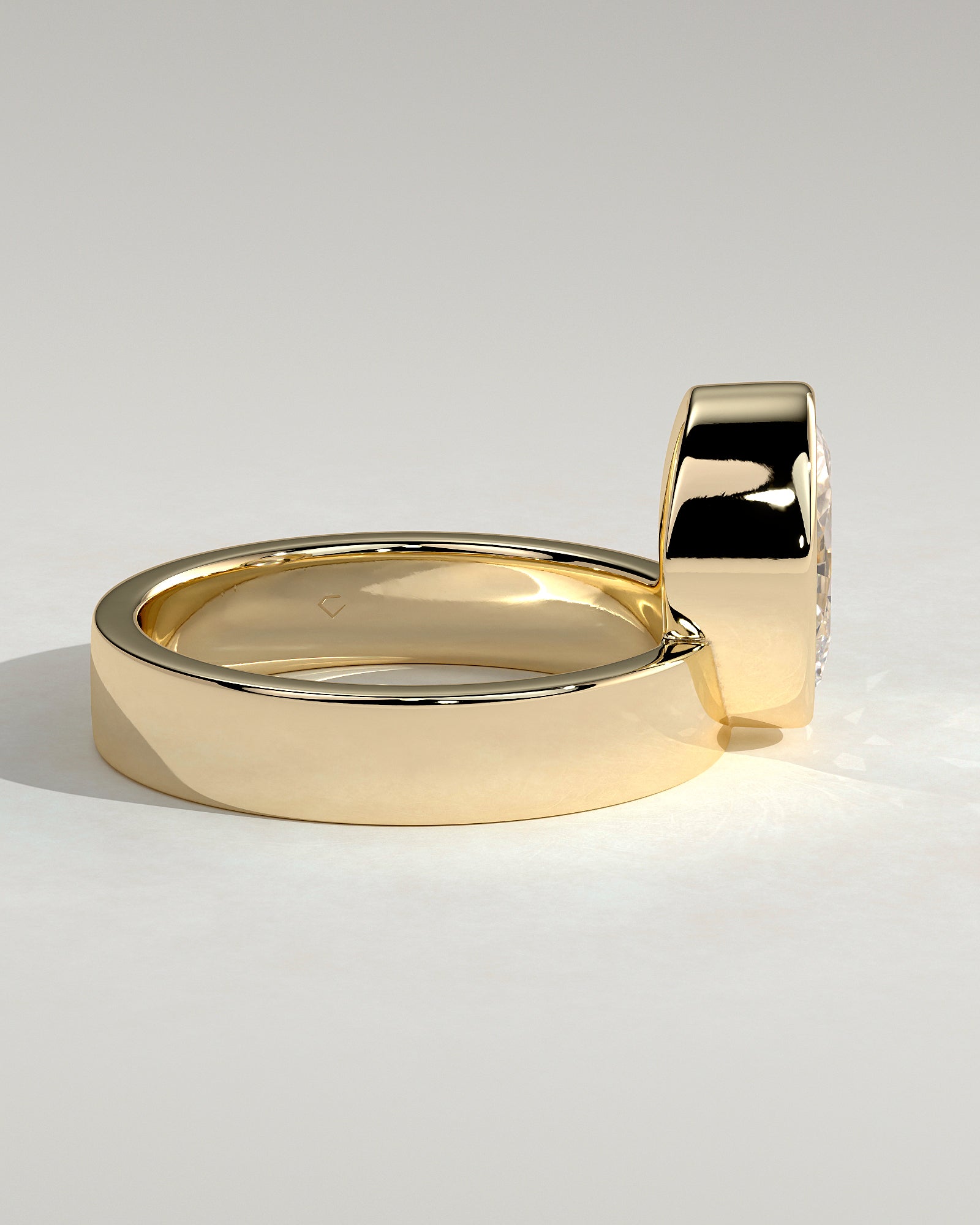 2.0CT Bezel Set Oval Lab Grown Diamond Flat Cigar Band Engagement Ring