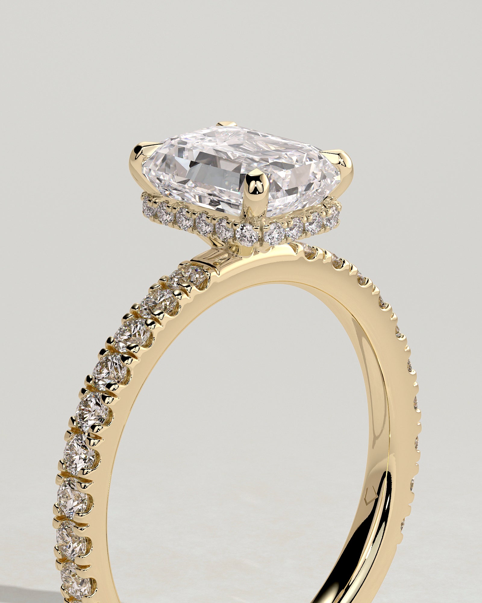 2.0CT Emerald Cut Lab Grown Diamond Hidden Halo Pave Engagement Ring