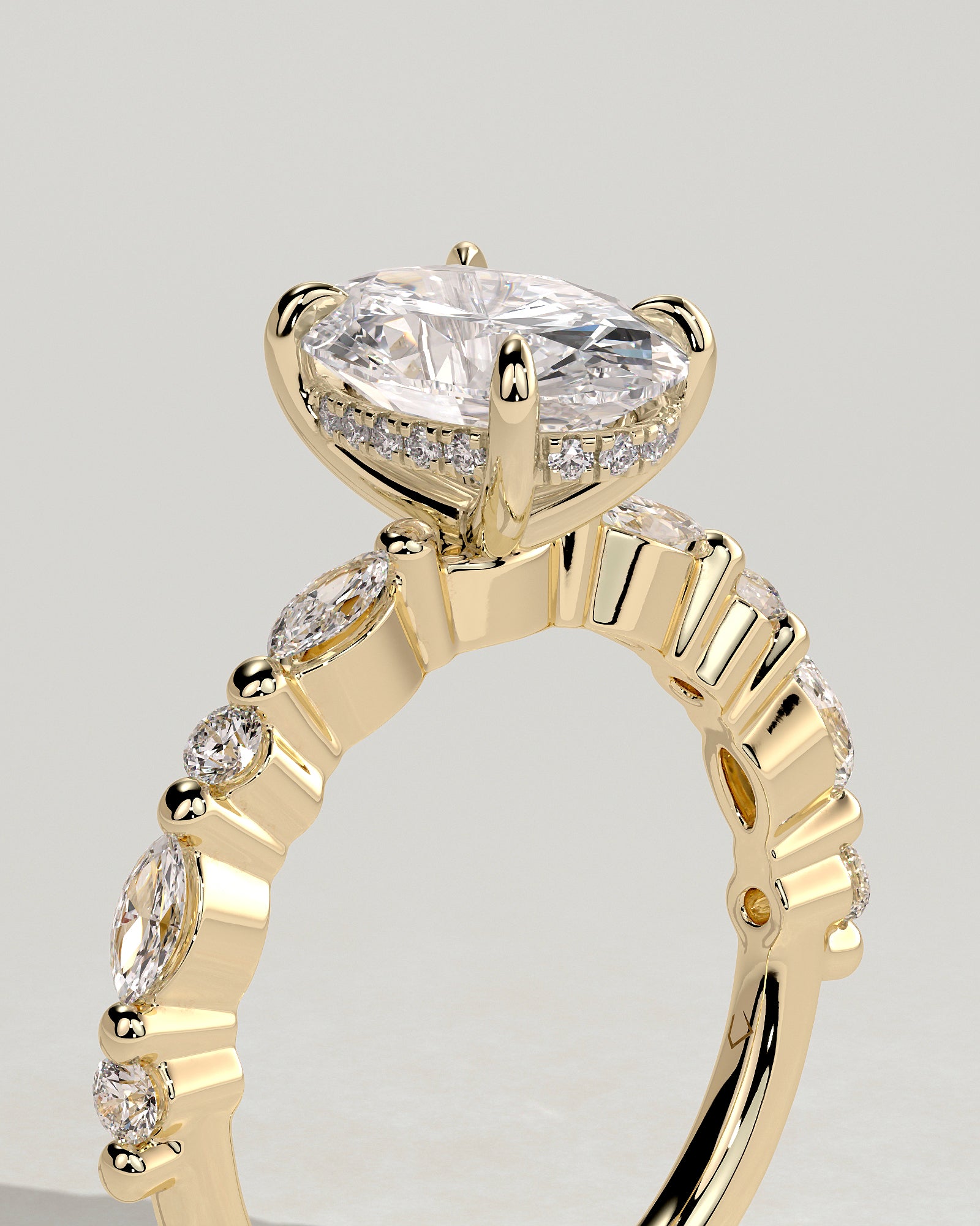 2.0CT Oval Lab Grown Diamond Hidden Halo Floating Bubble Pave Engagement Ring