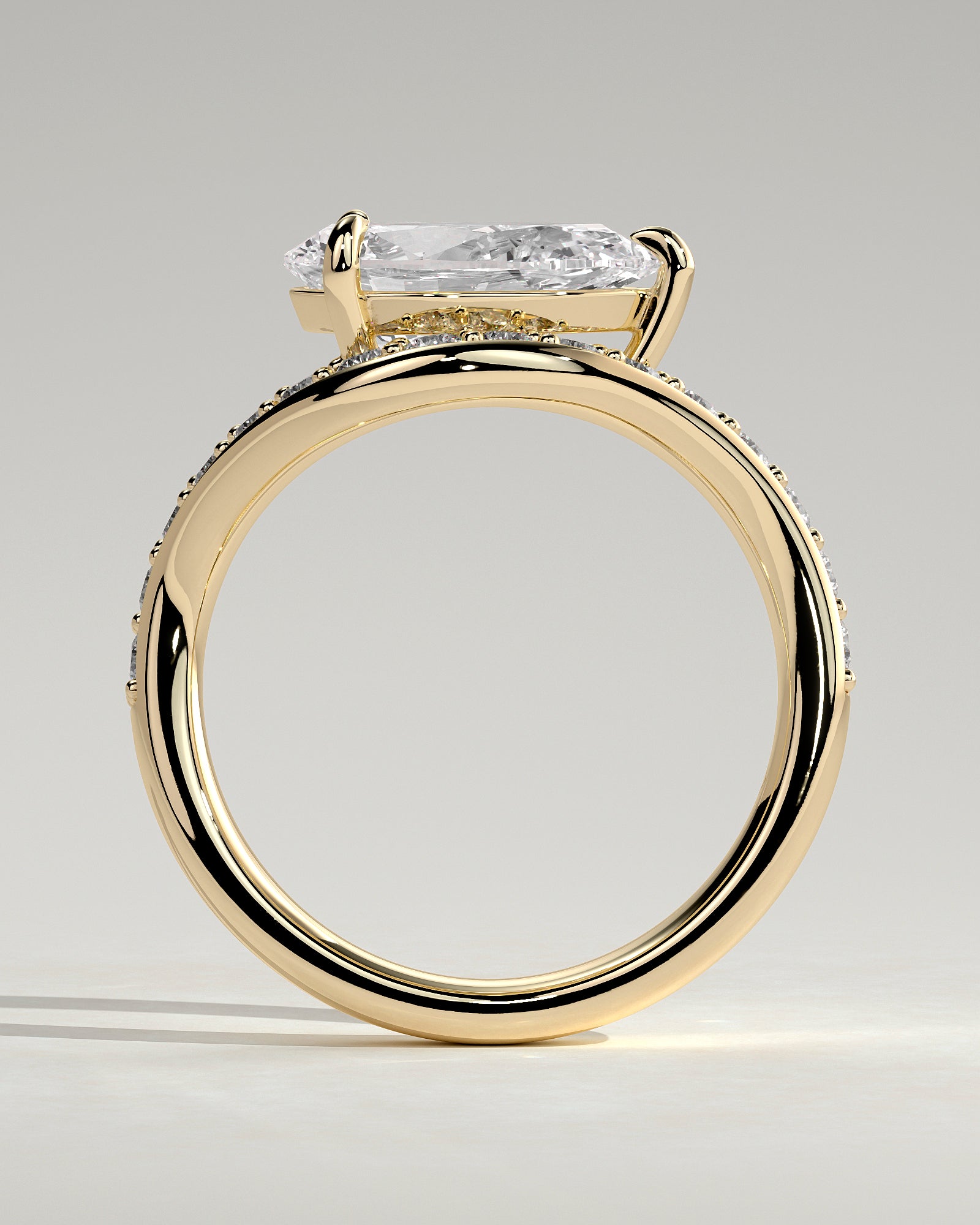 2.0CT East West Pear Lab Grown Diamond Pave Wave Band Engagement Ring
