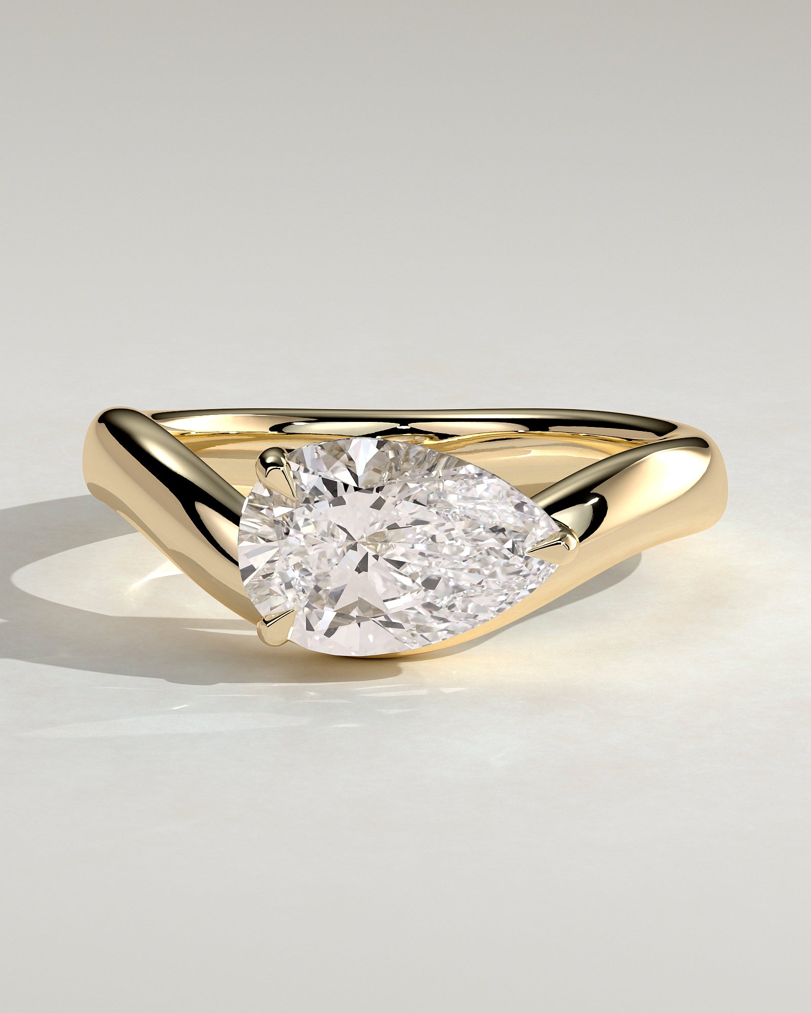 2.0CT East West Pear Lab Grown Diamond Solitaire Wave Band Engagement Ring