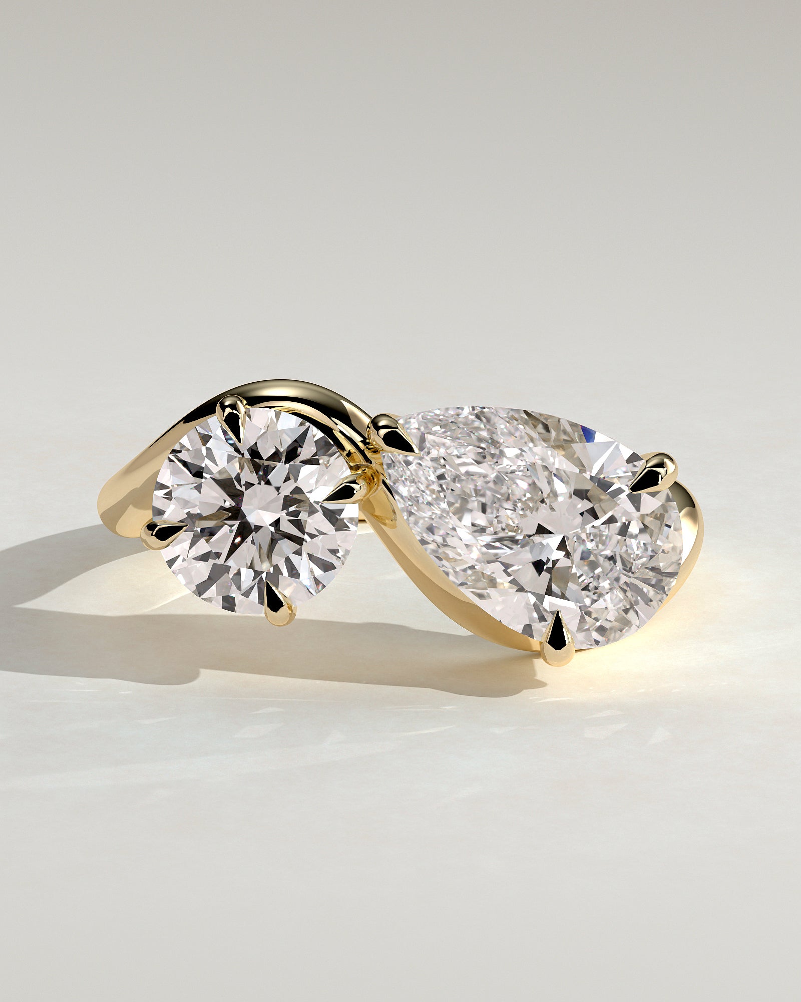 1.0CT Round & 1.50CT Pear Lab Grown Diamond Toi et Moi Wave Band Engagement Ring