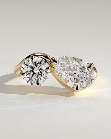 1.0CT Round & 1.50CT Pear Lab Grown Diamond Toi et Moi Wave Band Engagement Ring