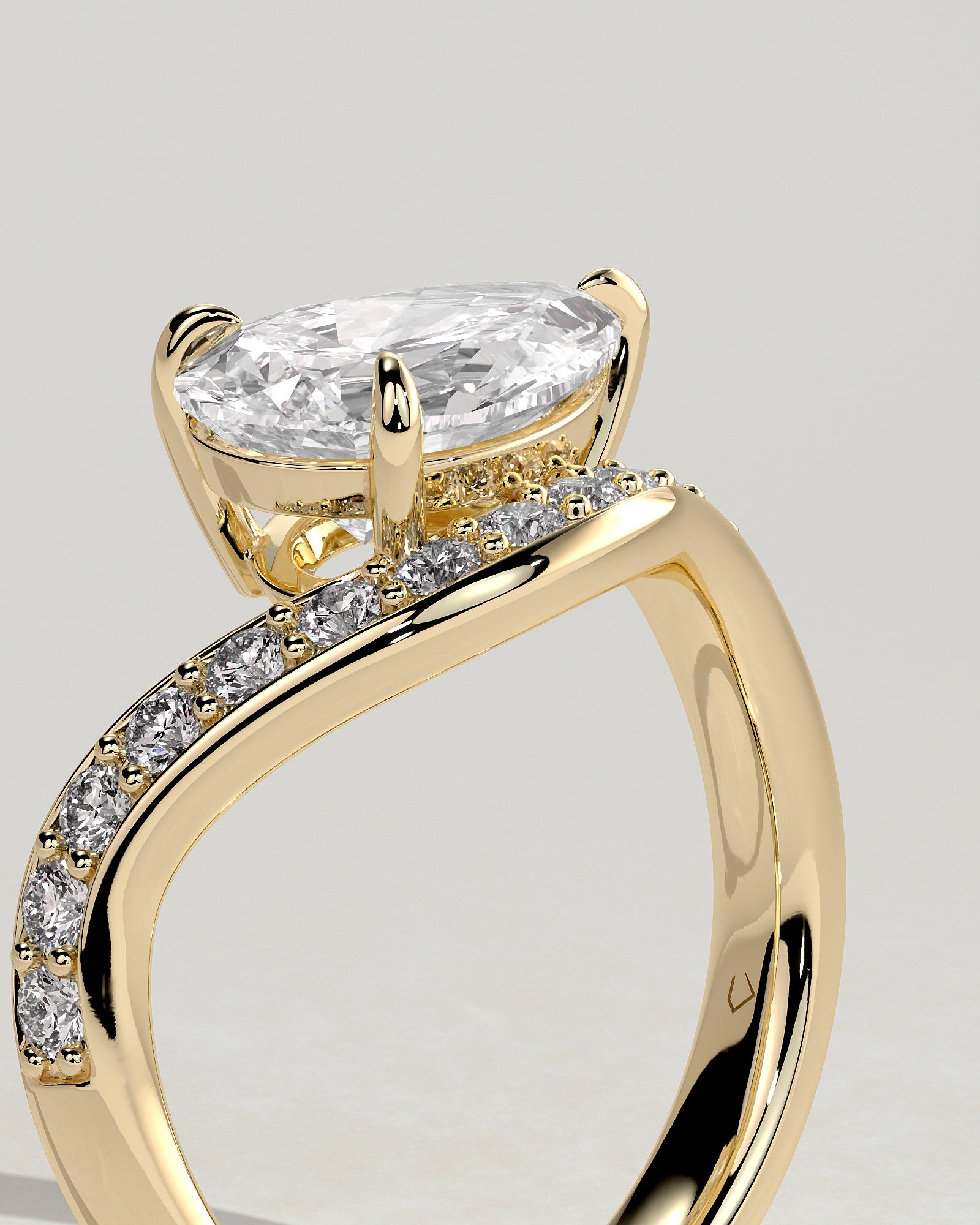 2.0CT East West Pear Lab Grown Diamond Pave Wave Band Engagement Ring