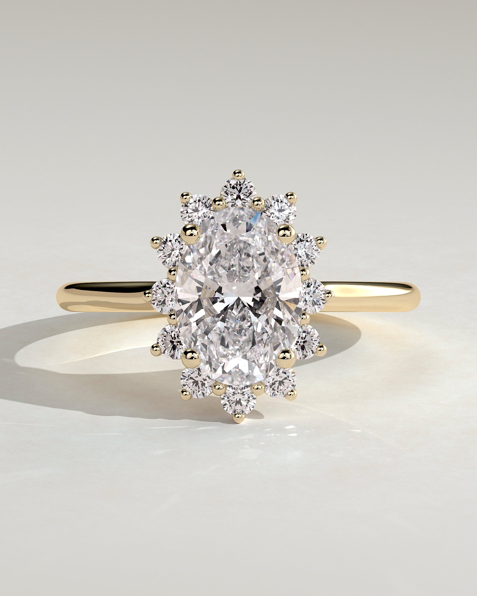 2.0CT Oval Lab Grown Diamond Halo Cathedral Engagement Ring