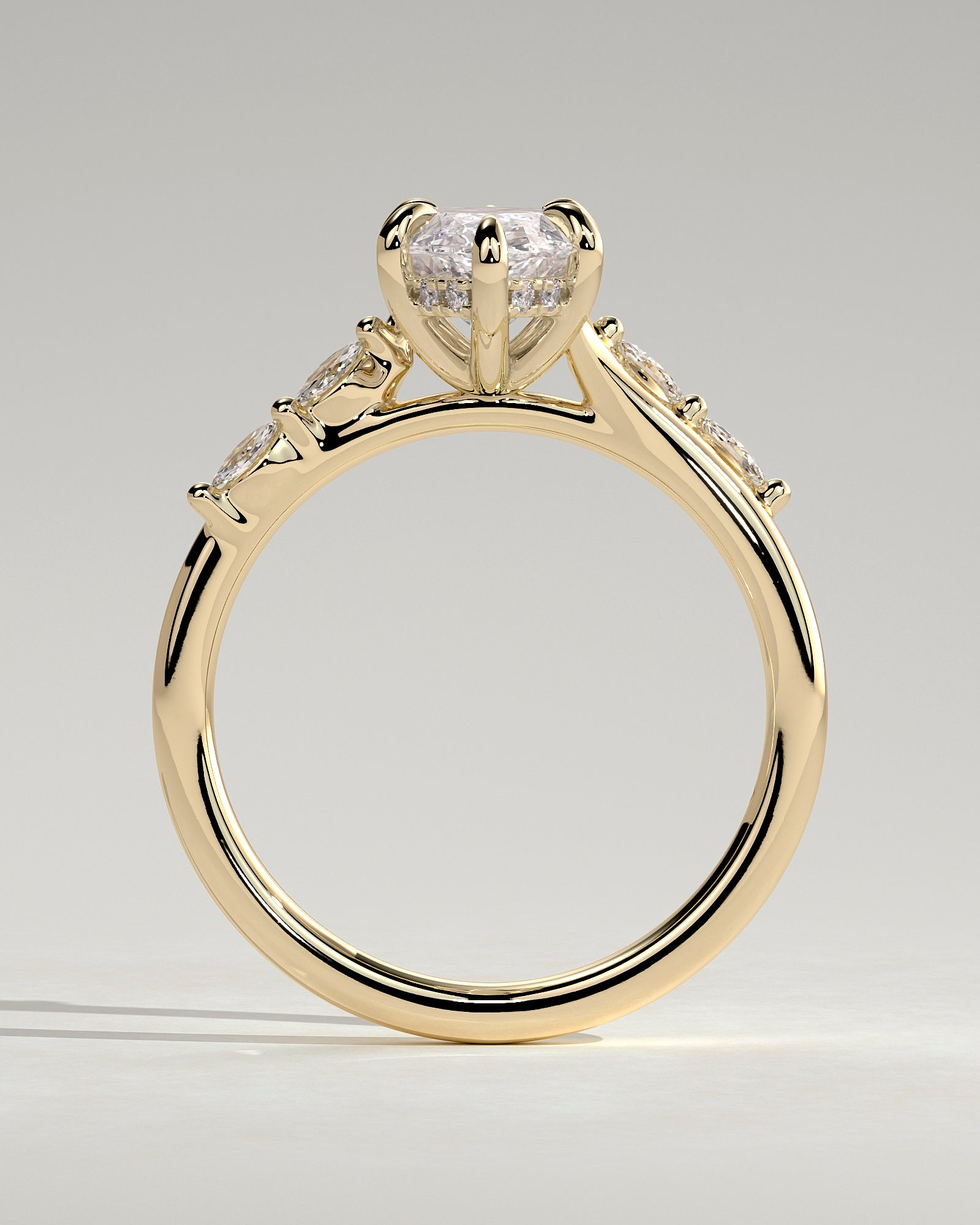 2.0CT Marquise Lab Grown Diamond Hidden Halo Marquise Accents Cathedral Engagement Ring