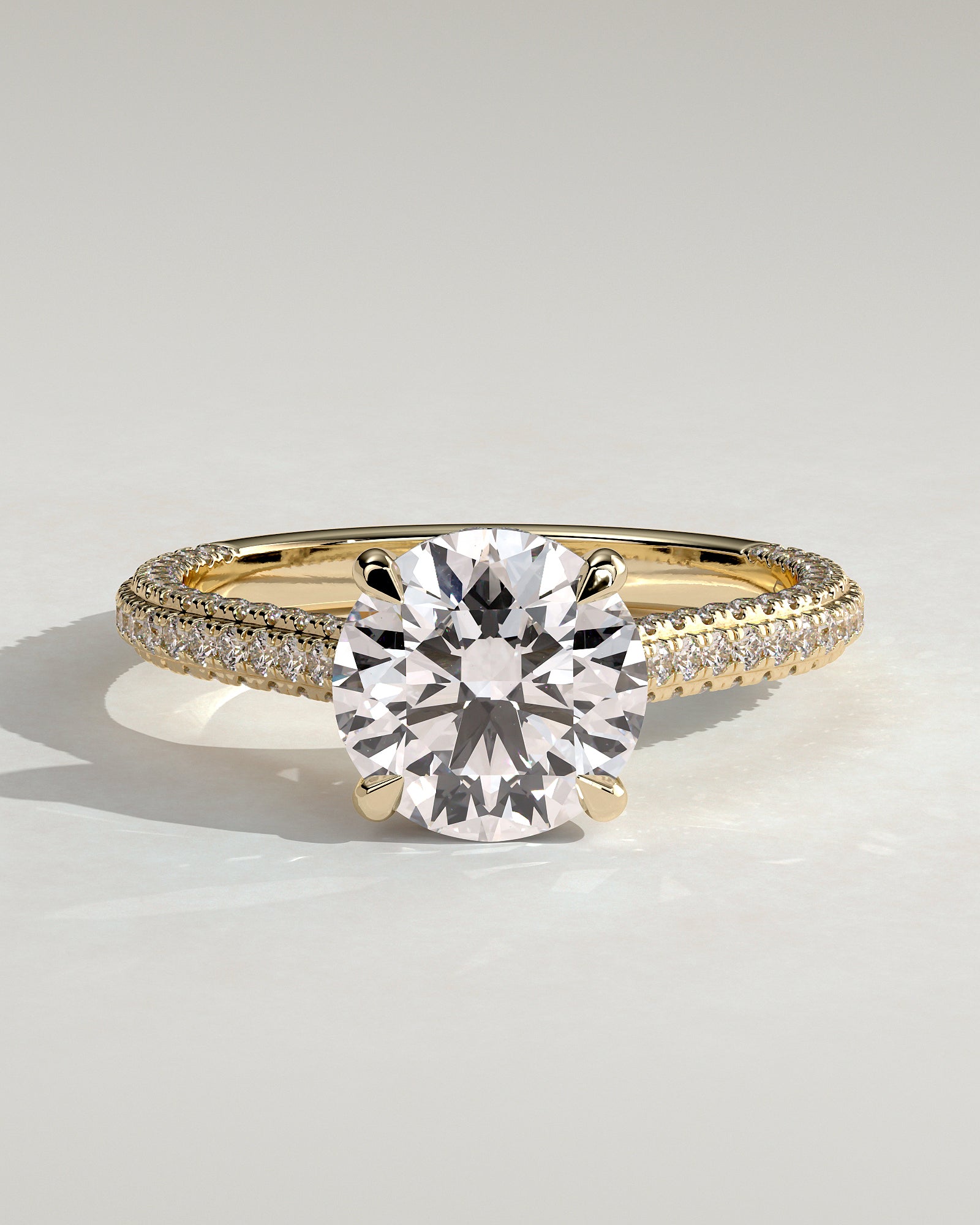 2.0CT Round Lab Grown Diamond Hidden Halo Three Side Pave Engagement Ring
