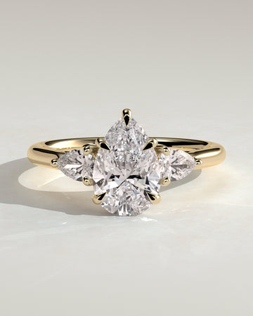 2.0CT Pear Cut Lab Grown Diamond Three Stone Engagement Ring