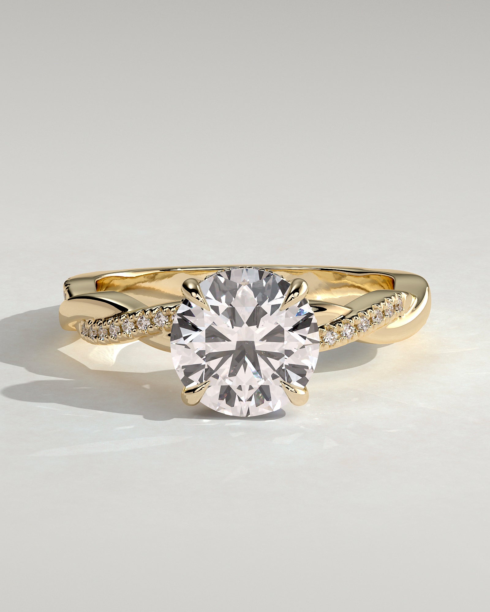 2.0CT Round Lab Grown Diamond Hidden Halo Twisted Pave Engagement Ring