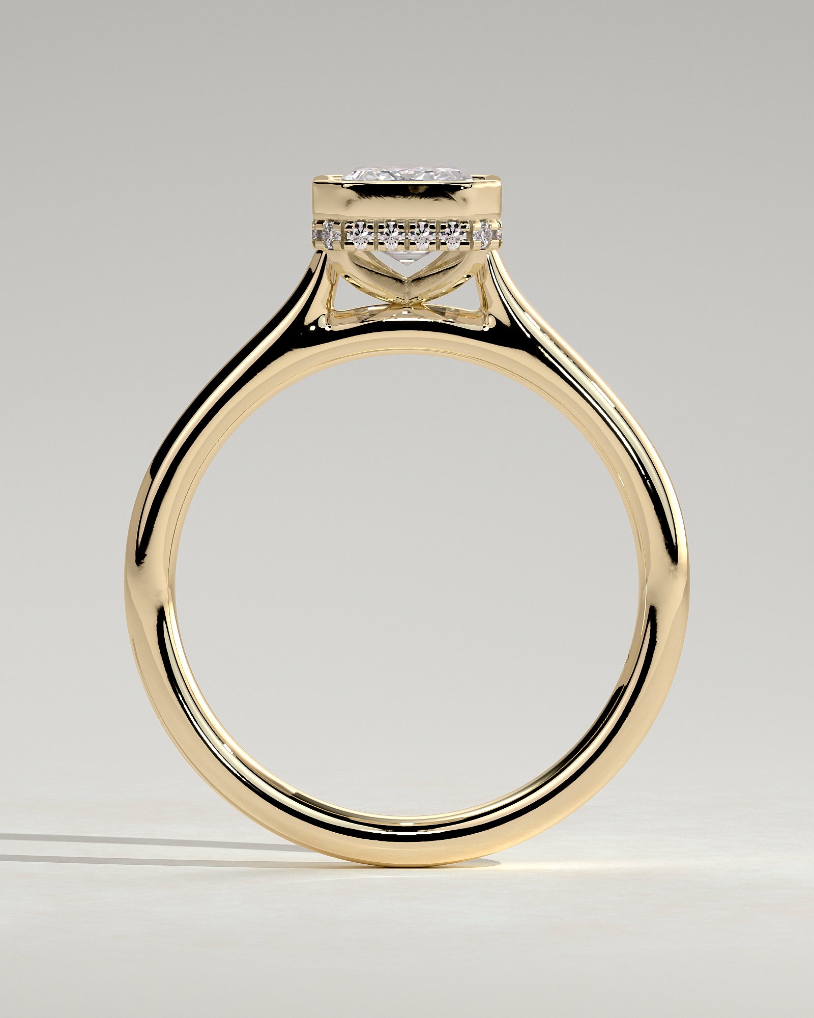2.0CT Bezel Set Emerald Cut Lab Grown Diamond Hidden Halo Cathedral Engagement Ring