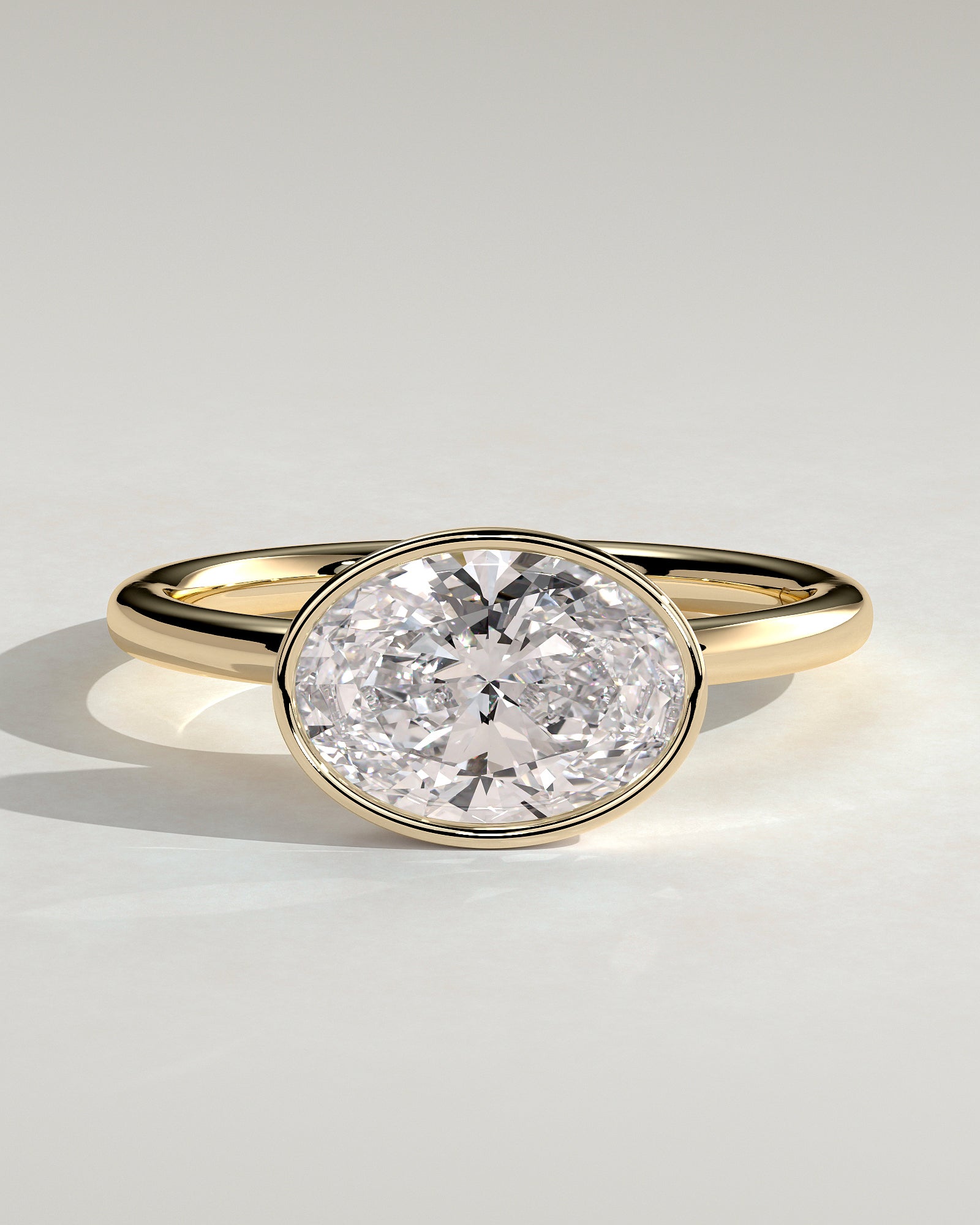 2.0CT East West Oval Lab Grown Diamond Bezel Solitaire Engagement Ring