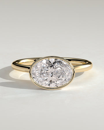 2.0CT East West Oval Lab Grown Diamond Bezel Solitaire Engagement Ring