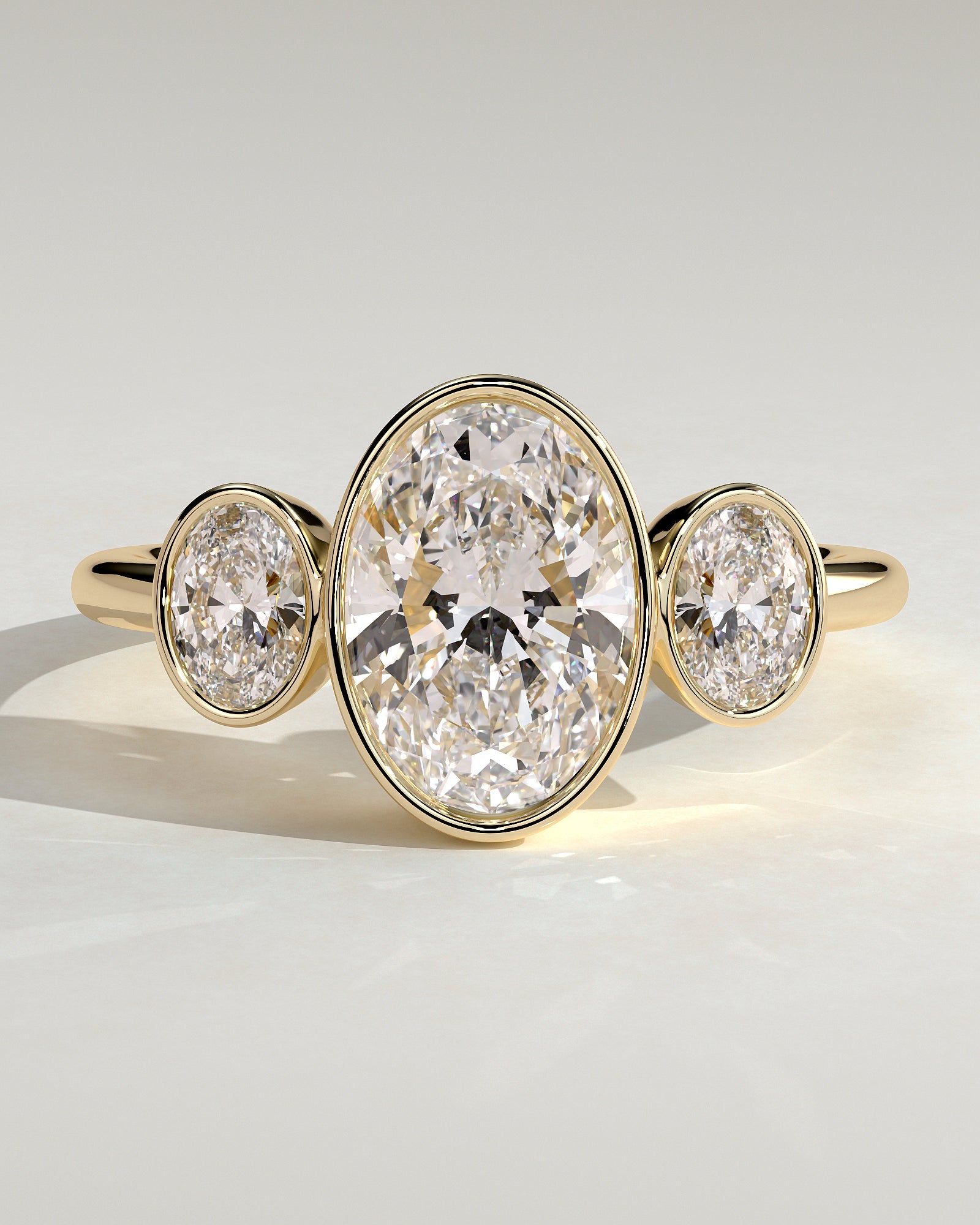 2.0CT Bezel Set Oval Lab Grown Diamond Three Stone Engagement Ring