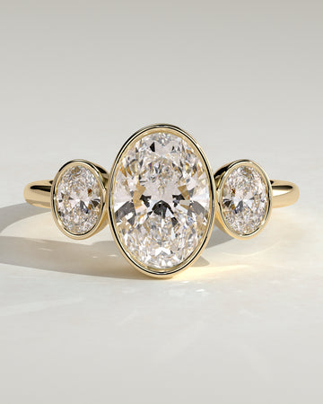 2.0CT Bezel Set Oval Lab Grown Diamond Three Stone Engagement Ring