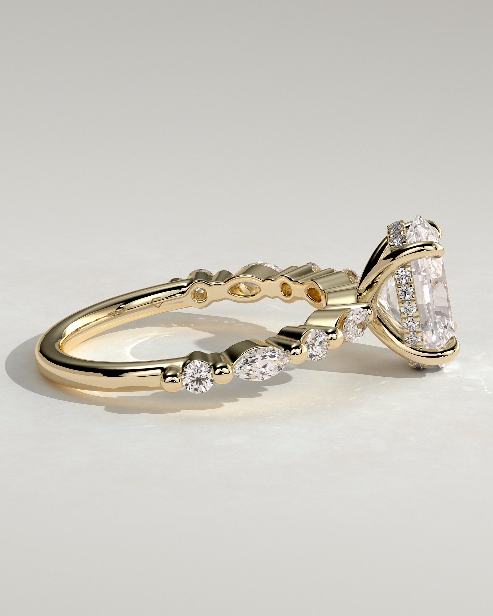 2.0CT Oval Lab Grown Diamond Hidden Halo Floating Bubble Pave Engagement Ring