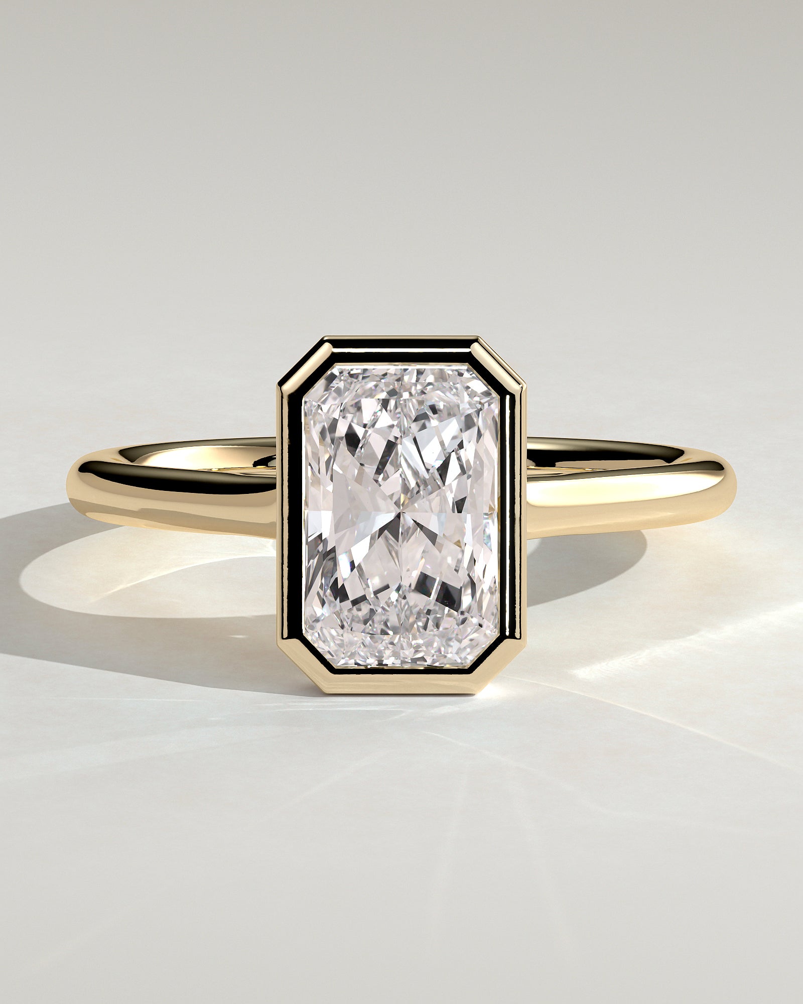 2.0CT Bezel Set Radiant Cut Lab Grown Diamond Solitaire Cathedral Engagement Ring
