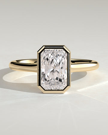 2.0CT Bezel Set Radiant Cut Lab Grown Diamond Solitaire Cathedral Engagement Ring