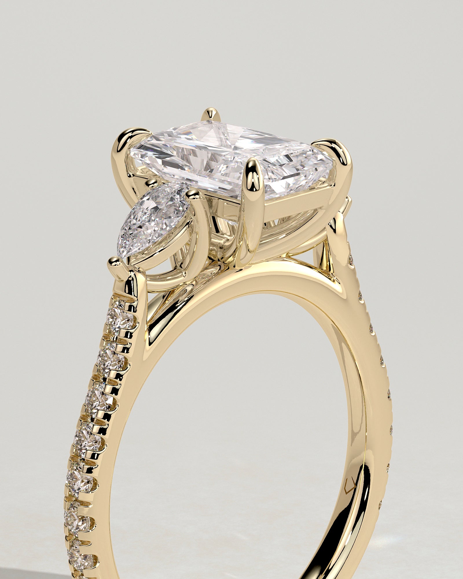 2.0CT Radiant Cut Lab Grown Diamond Pave Three Stone Engagement Ring