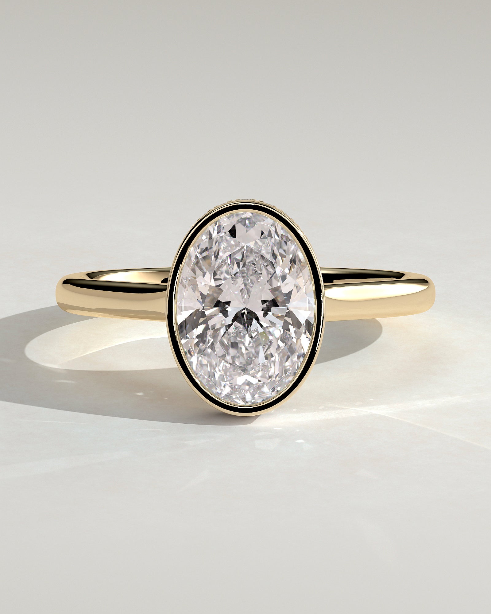 2.0CT Bezel Set Oval Lab Grown Diamond Hidden Halo Cathedral Engagement Ring